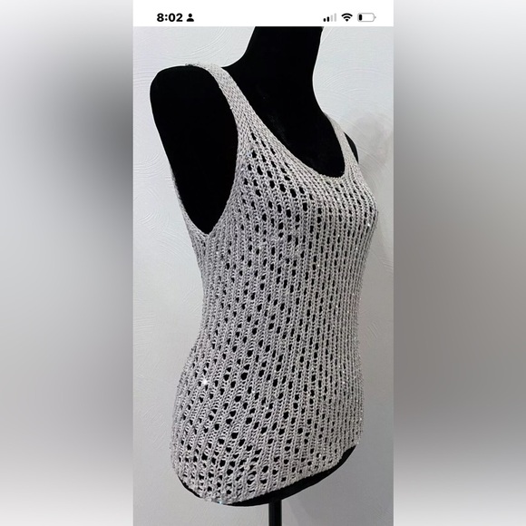 Eileen Fisher womens crochet open knit sequin sleeveless sweater XS gray cotton - Picture 5 of 9